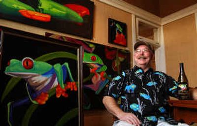
One of the frog paintings by artist Chuck Houck will be featured on a label for a California wine. Houck owns Angel Gallery in Coeur d'Alene. 
 (Kathy Plonka / The Spokesman-Review)