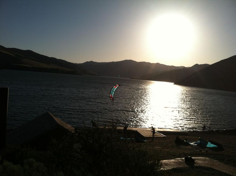 Kitesailors launch at Barclay Bay at Lucky Peak Reservoir, early Friday morning, May 23, 2014 (Betsy Russell)