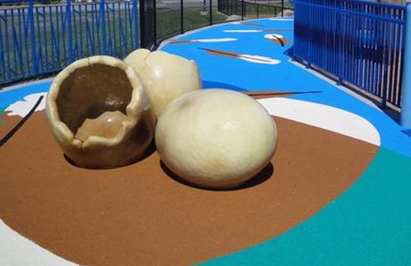 Two of these eagle eggshells that were stolen from Discovery Playground in Spokane Valley were recovered on Thursday, Nov. 4. (Courtesy of city of Spokane Valley)