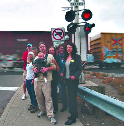 Volunteers involved in the Sierra Club's Beyond Coal campaign include, from left, Dave Braun, Marian Hennings, Suzi Hokonson, Marc Gauthier, Alyssa Krafft, Pete Albrecht, Laura Ackerman and Crystal Gartner. Gartner is heading the effort to build community opposition to plans to send more coal trains through Spokane.  (Shallan Knowles / Down to EarthNW Correspondent)