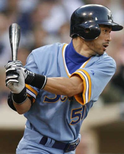 
Seattle Mariners Ichiro Suzuki follows through on a single in the second inning. Associated Press
 (Associated Press / The Spokesman-Review)