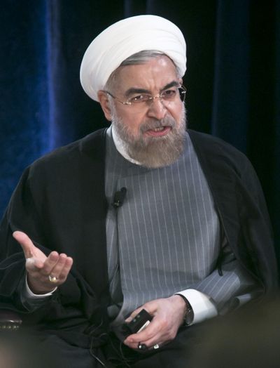 Iran’s President Hassan Rouhani answers questions following his keynote address at New America, a public policy institute and think tank, on Wednesday in New York. (Associated Press)