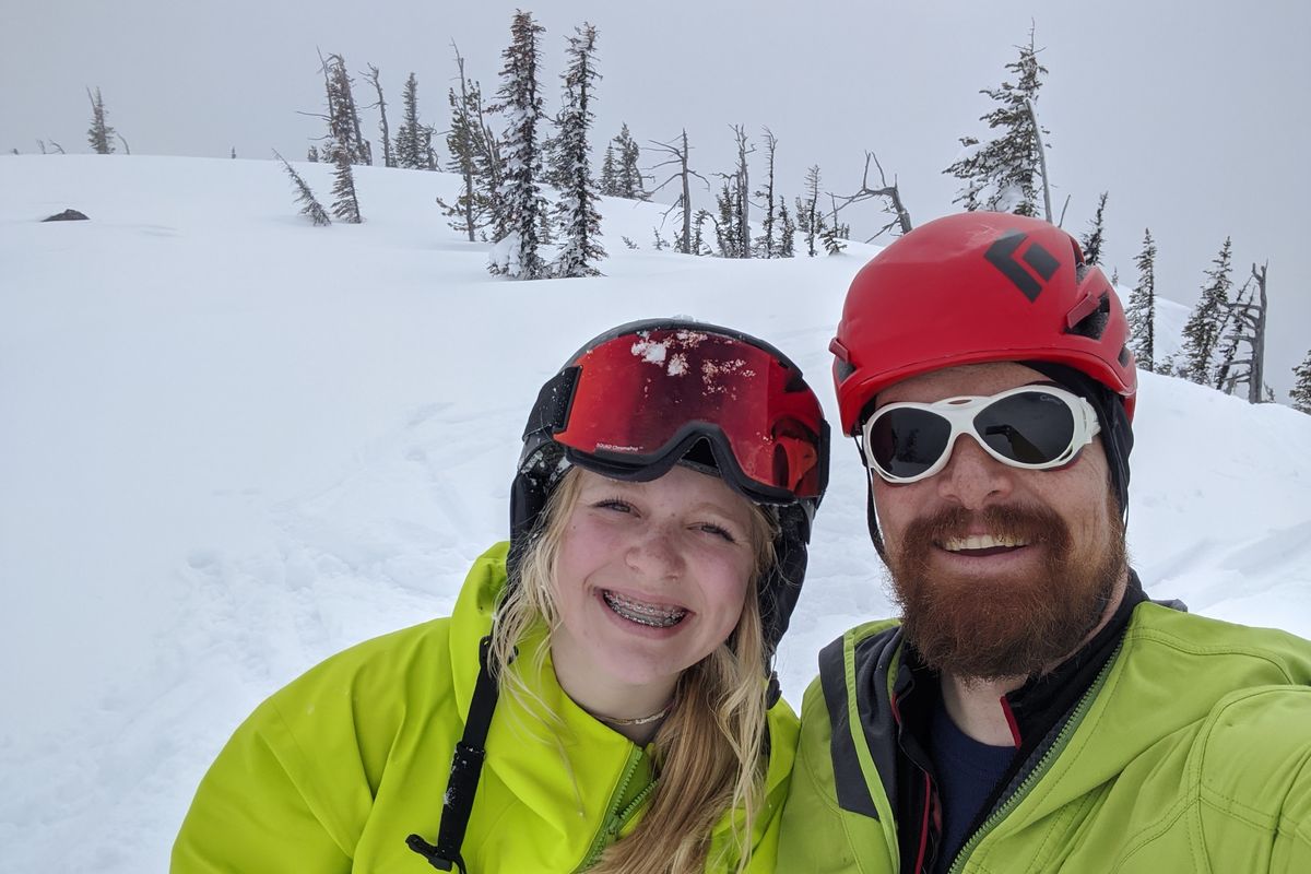 Kelly and Edward Moellmer smile during a backcountry skiing trip in 2020.   (Courtesy of Edward Moellmer)