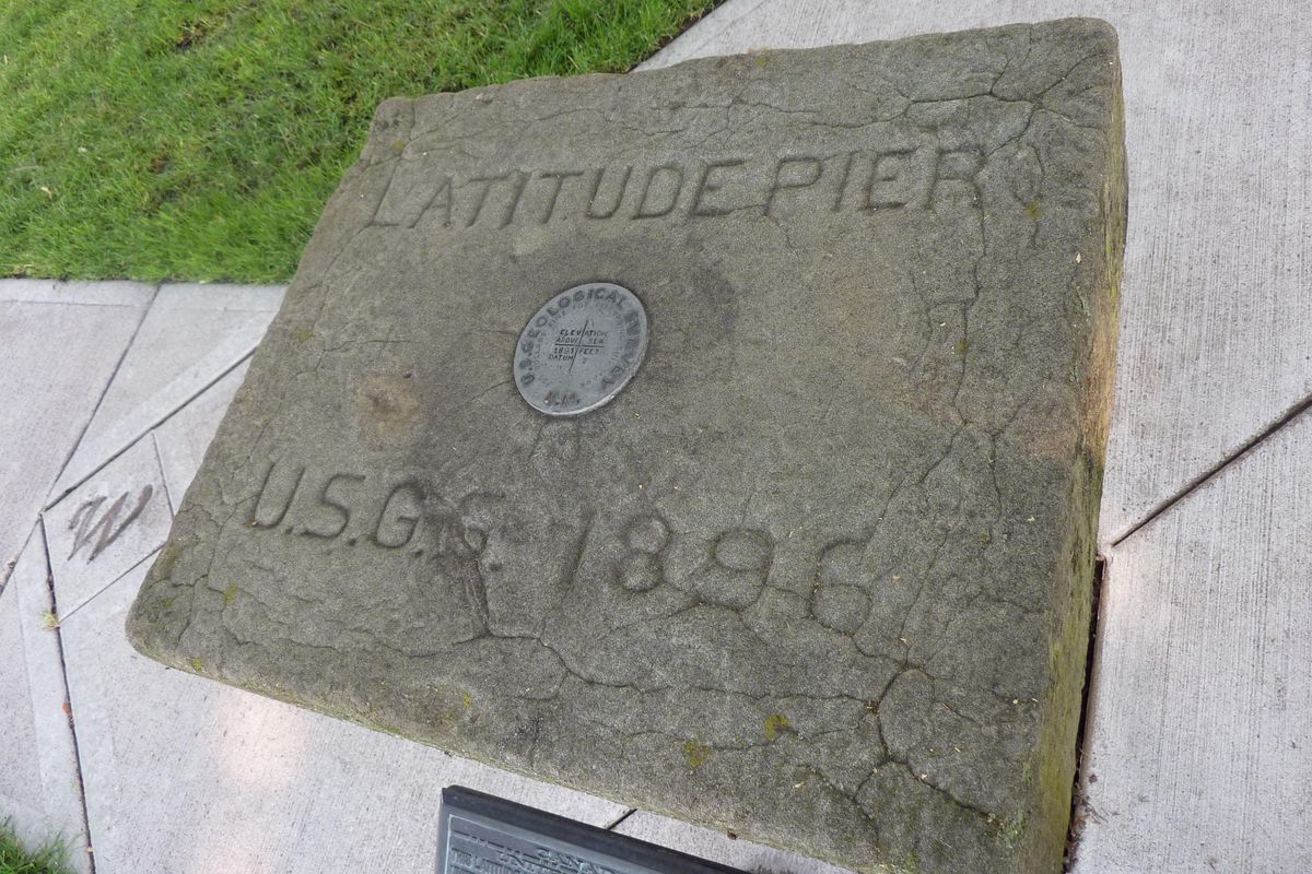 The original capstone, when placed atop the rebuilt pier in 2009, was measured to be at an elevation just one-fourth inch from what was initially measured in 1896. (Stefanie Pettit / The Spokesman-Review)