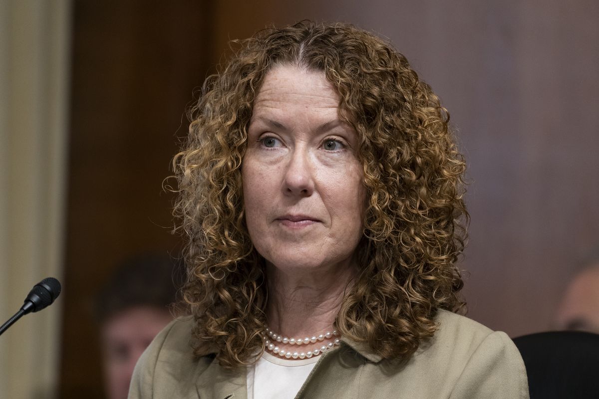 In this June 8, 2021, file photo, Tracy Stone-Manning listens during a confirmation hearing for her to be the director of the Bureau of Land Management, during a hearing of the Senate Energy and National Resources Committee on Capitol Hill in Washington. Stone-Manning is facing pressure to withdraw over her ties to environmental activists convicted of spiking trees to sabotage a national forest timber sale more than 30 years ago.   (Alex Brandon)