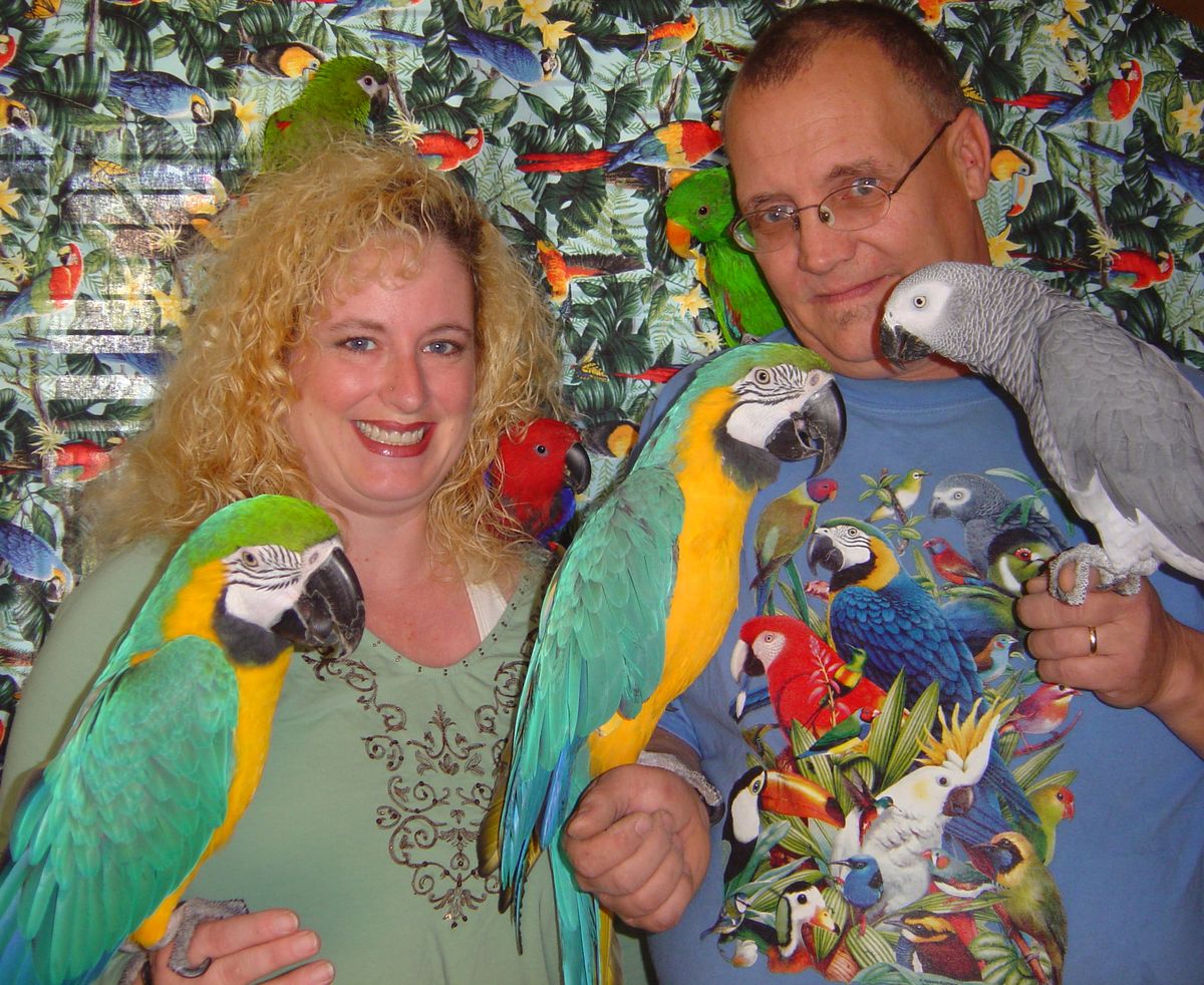 Bret & Tracy Conant and a few friends are the forces behind Pampered Parrots, a Spokane area bird sanctuary. In addition to help birds find new homes, the organization tries to be as green as possible, including natural ingredients in its cleansers.  (Courtesy photo)