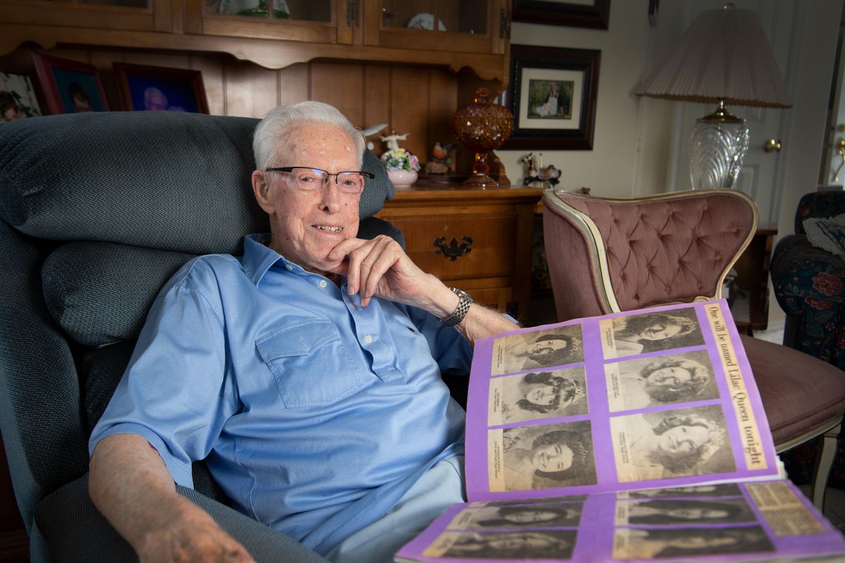 George White of Spokane sits for a photo Wednesday, July 3, 2019. He will be 100 years old Friday, July 5, 2019. Along with his work in business, he was the Spokane Lilac Festival Association president in 1976. (Jesse Tinsley / The Spokesman-Review)