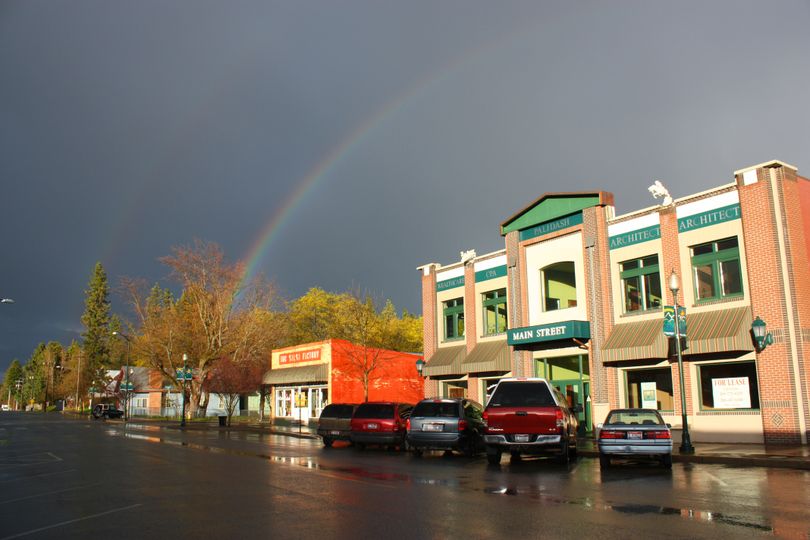 A double rainbow appears over beautiful Downtown Rathdrum, future once-again county seat. (Taryn Thompson photo) (Taryn Thompson)