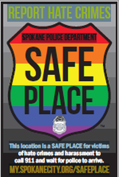 The Safe Place decal displayed in businesses in Spokane who have agreed to be a safe place for crime victims, especially hate crimes.   (Emma Epperly / The Spokesman-Review)