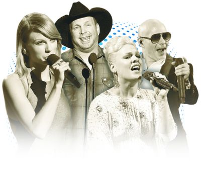 From left, Taylor Swift, Garth Brooks, Pink and Pitbull.