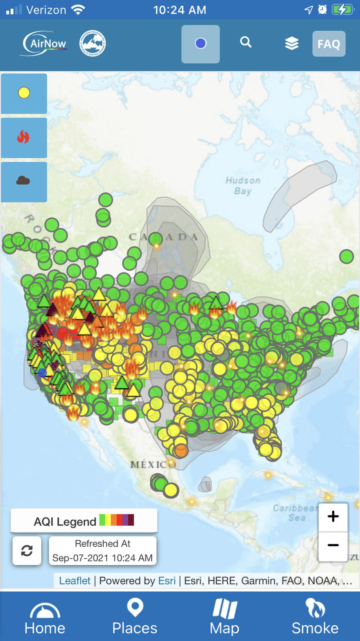 AirNow combines data from government monitors and consumer sensors to give a snapshot of wildfire activity, smoke and air quality in your area and beyond.    (Tatum Hunter/The Washington Post)