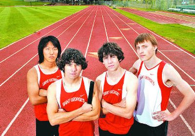 
The St. George's 400-meter relay team, (from left) Kang-Ro Yoon, Abe Moland, Tyler Evans, and Blaine Nicholls, is a favorite for state. 
 (Jed Conklin / The Spokesman-Review)