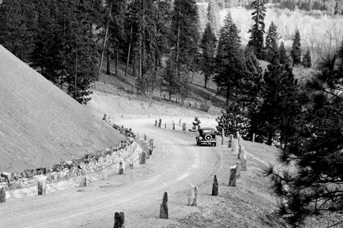 1938: This photo of Griffiths Hill on the Rutter Parkway was taken shortly after the roadway was completed by the Works Progress Administration. A rock retaining wall was built and granite posts were a feature of the construction. The hillside at left was to be seeded later.