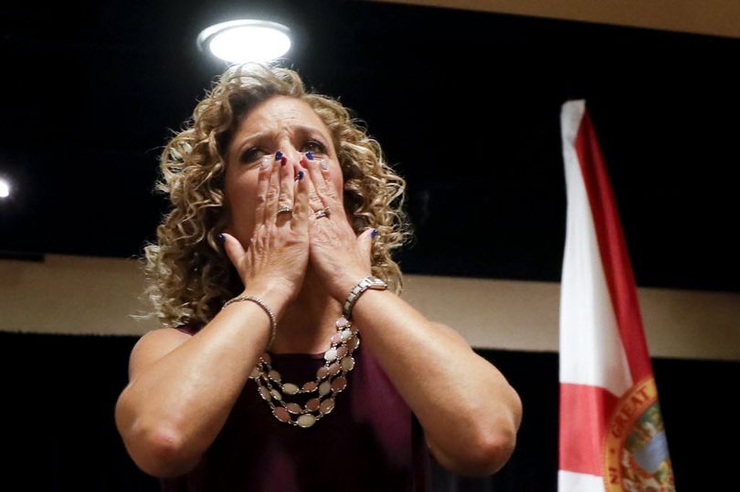 DNC Chairwoman, Debbie Wasserman Schultz, D-Fla., greeted the Florida delegation at a breakfast, Monday in Philadelphia, during the first day of the Democratic National Convention. (AP Photo/Matt Slocum)