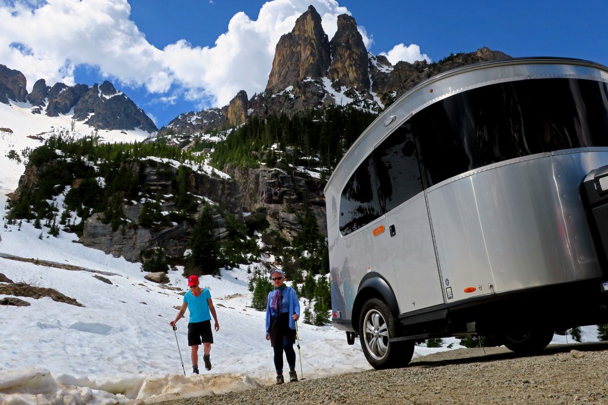 The Early Winters Spires loom above he Airstream Basecamp on Washington Pass in North Cascades National Park. (John Nelson)