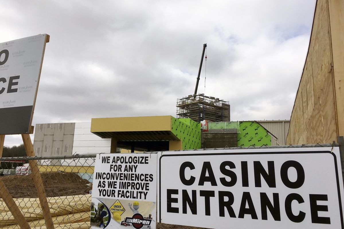 In this April 13, 2017, photo, a crane towers over construction work at the Ho-Chunk Nation’s casino in Wittenberg, Wis. The Ho-Chunk are  adding a hotel and a restaurant to the site, stoking fears from rival Stockbridge-Munsee Band of Mohicans that the expanded facility will hurt business at that tribe’s nearby North Star casino. (Todd Richmond / Associated Press)