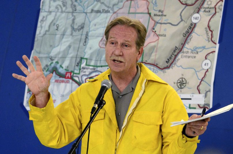 In this July 28, 2014, file photo, then-Yosemite National Park Superintendent Don Neubacher speaks in El Portal, Calif. Neubacher created a hostile workplace by belittling employees, using words such as stupid, bozo and lazy, and showing gender bias against women, a new report says. (Mark Crosse / Fresno Bee via AP)