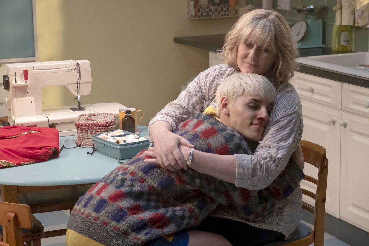 Max Harwood and Sarah Lancashire in “Everybody’s Talking About Jamie.”  (John Rogers/Amazon Studios)