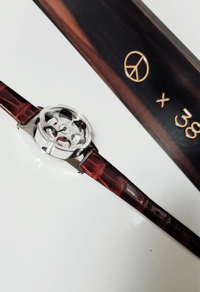 A Model 3 watch has a strap made from Parisian Alligator leather. It is made and sold by Seattle-based Peace Times 38 and costs $8,838. (Courtesy of Peace Times 38)