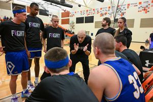 Colfax boys basketball coach Reece Jenkin speaks to his players during a game against West Valley on Dec. 29. Jenkin was recently diagnosed with Stage 4 pancreatic cancer. (COLIN MULVANY /The Spokesman-Review)
