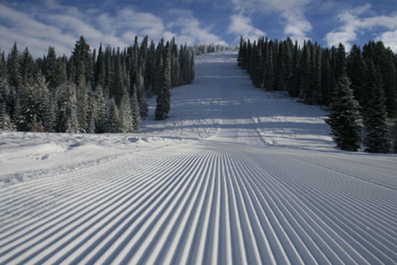 The groomed slopes of the Main Street run at Brundage Mountain Resort on Monday; the resort announced Monday that it'll open for the ski season on Friday. (Brundage Mountain)