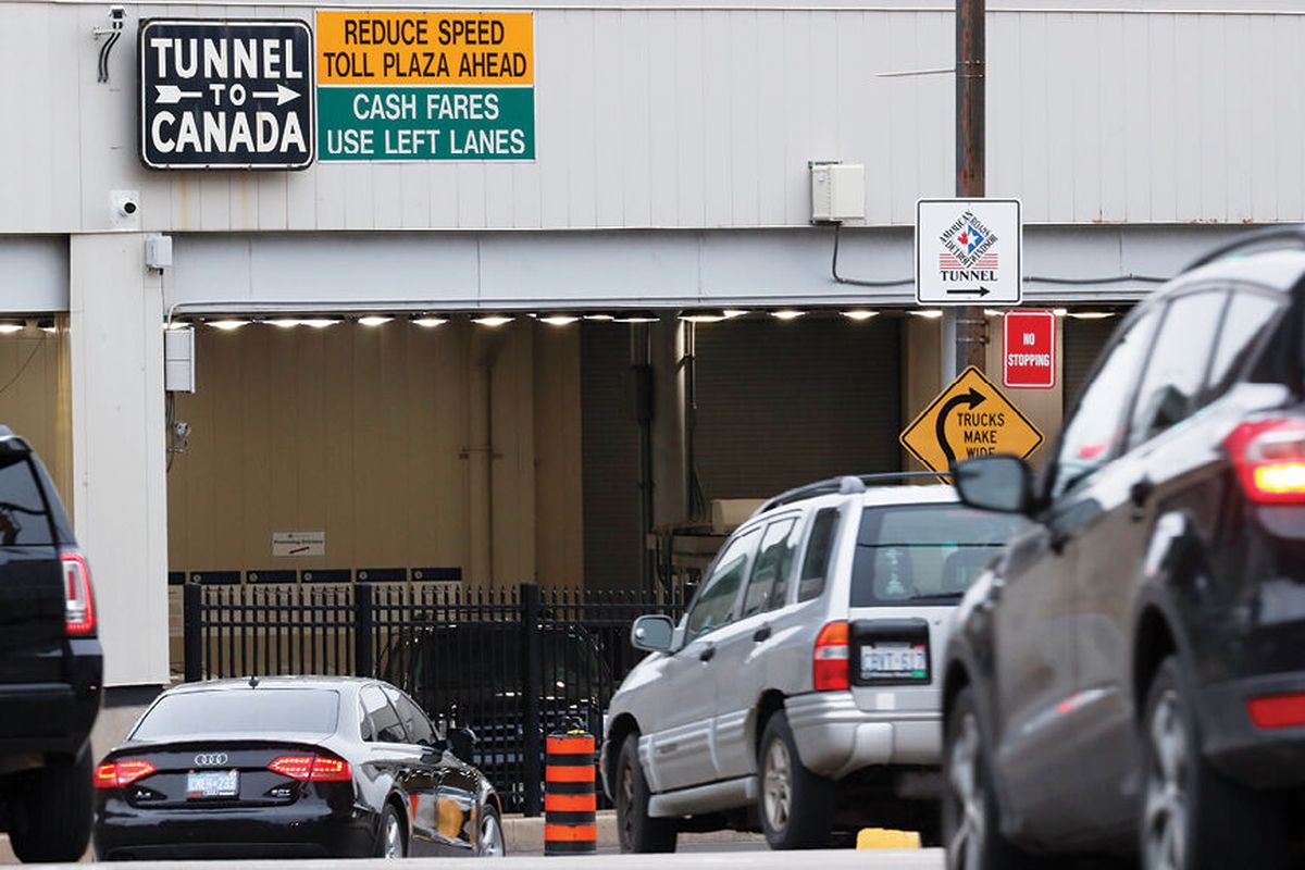 Vehicles enter the Detroit-Windsor Tunnel in Detroit to travel to Canada on March 16, 2020. Canada announced Monday it will open the border on Aug. 9 to fully vaccinated U.S. citizens, but the Biden administration announced Wednesday it will continue restrictions on nonessential travel to Canada at land and ferry entries.  (SSR)