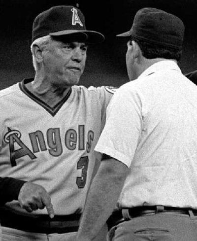 
California Angels manager Gene Mauch argues with umpire John Schlock during a 1986 game.
 (Associated Press / The Spokesman-Review)