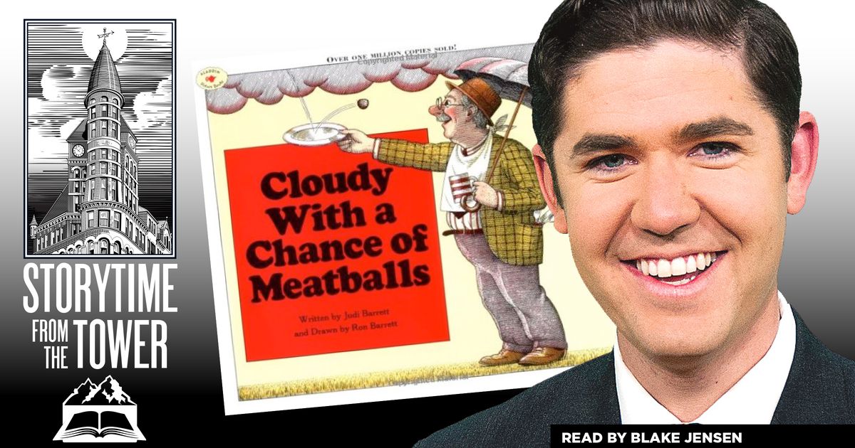 KHQ's Blake Jensen reads "Cloudy With a Chance of Meatballs" for