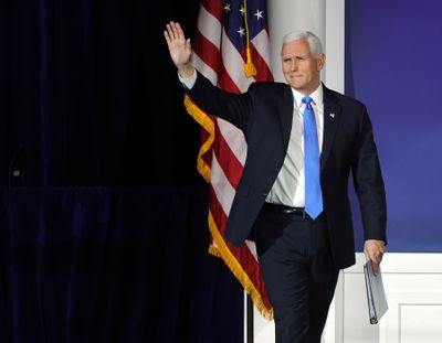 Republican presidential candidate and former U.S. Vice President Mike Pence arrives at the Republican Jewish Coalition’s Annual Leadership Summit at The Venetian Resort on Saturday in Las Vegas. (Ethan Miller)