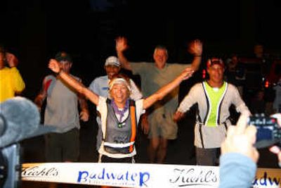 
Spokane physiatrist Lisa Bliss crosses the finish line at Mount Whitney, Calif., winning the 135-mile Badwater Ultramarathon.Special to 
 (Glenn Tachiyama Special to / The Spokesman-Review)