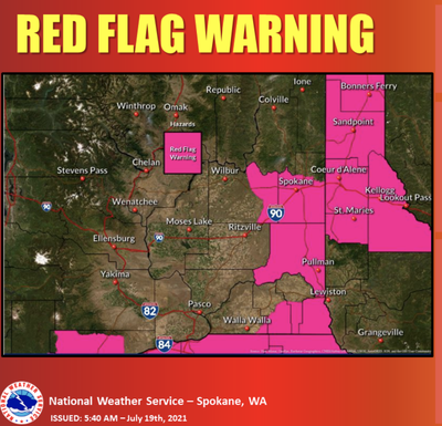 NWS Spokane issued a red flag warning starting Tuesday at 1 a.m. until Wednesday at noon (NATIONAL WEATHER SERVICE SPOKANE) 