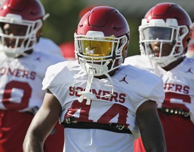 In this Aug. 6, 2018, file photo, Oklahoma defensive back Brendan Radley-Hiles (44) looks on during an NCAA college football practice in Norman, Okla. Oklahoma has played championship-caliber offense the last few seasons but hasn’t had a defense to match. Radley-Hiles could help change that. (Sue Ogrocki / Associated Press)