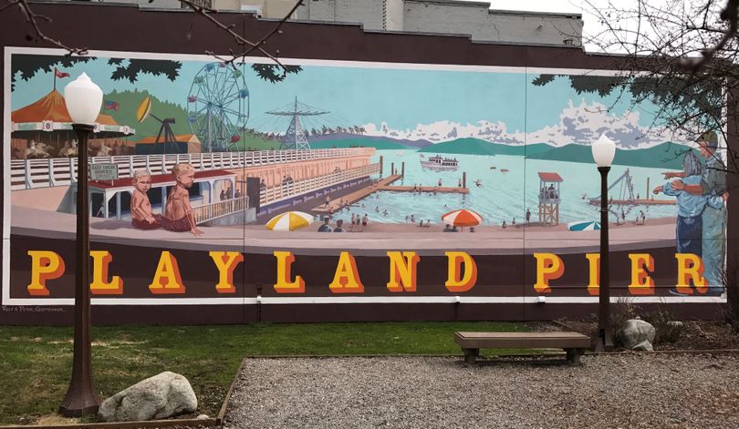 The mural at Sherman Square Park in downtown Coeur d'Alene will feature the old Playland Pier that once graced Independence Point. (DFO/Huckleberries photo)