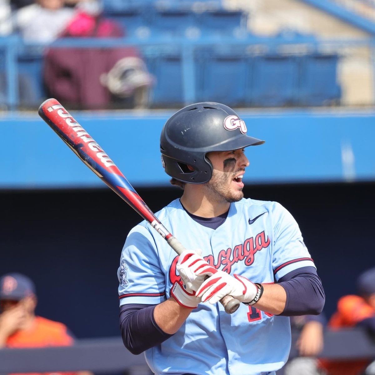 Gonzaga catcher Ezra Samperi bats against Pepperdine on Sunday, April 3, 2022, in Spokane.  (Courtesy Gonzaga Athletics)