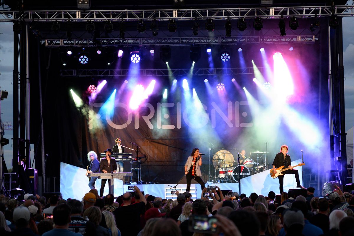 The legendary rock band Foreigner, performs at the Spokane County Interstate Fair, Wed., Sept. 11, 2019. (Colin Mulvany / The Spokesman-Review)