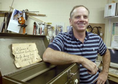 
Randall Ogle, longtime custodian in the Central Valley School District, is working in the old Keystone Building, now the Summit School, where his dad was once custodian. Ogle found his dad's old tool box, complete with a note in familiar script, from when the older Ogle worked there. 
 (Dan Pelle / The Spokesman-Review)