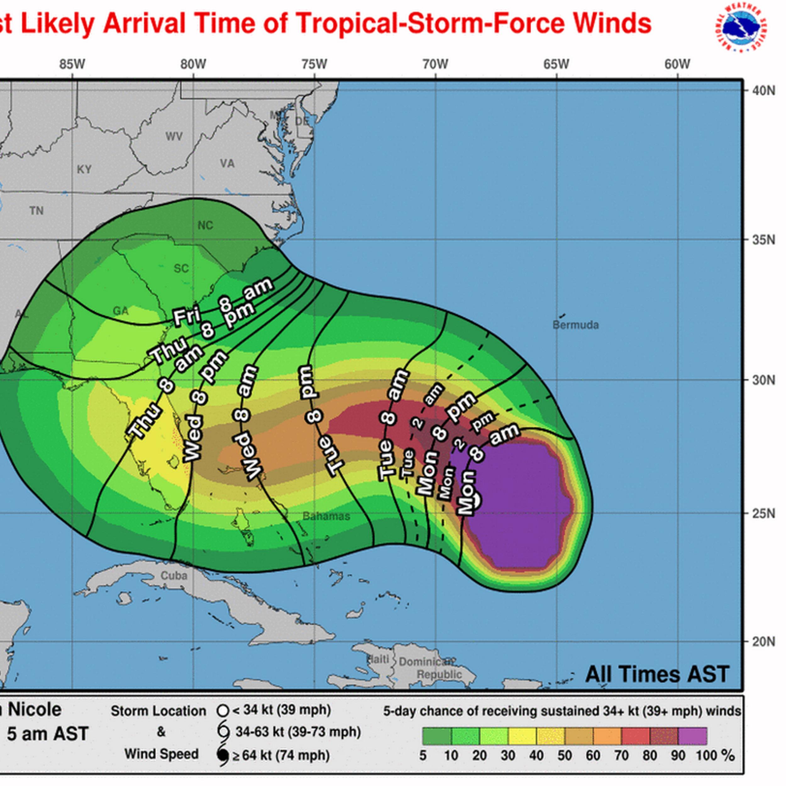 Hurricane warning issued for east coast of Florida as Tropical