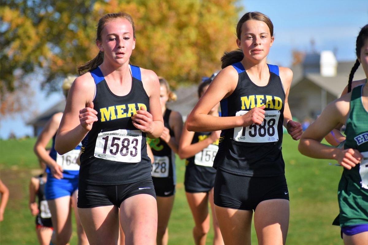 Charlotte Cullen, left, and Alanna Parker helped Mead win a State 3A championship Saturday in Pasco.  (Keenan Gray/For The Spokesman-Review)