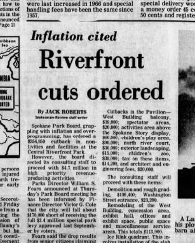 The development of Riverfront Park was hit with budget cuts as the city needed to cutback $354,950 in facility construction.  (Spokesman-Review archives)