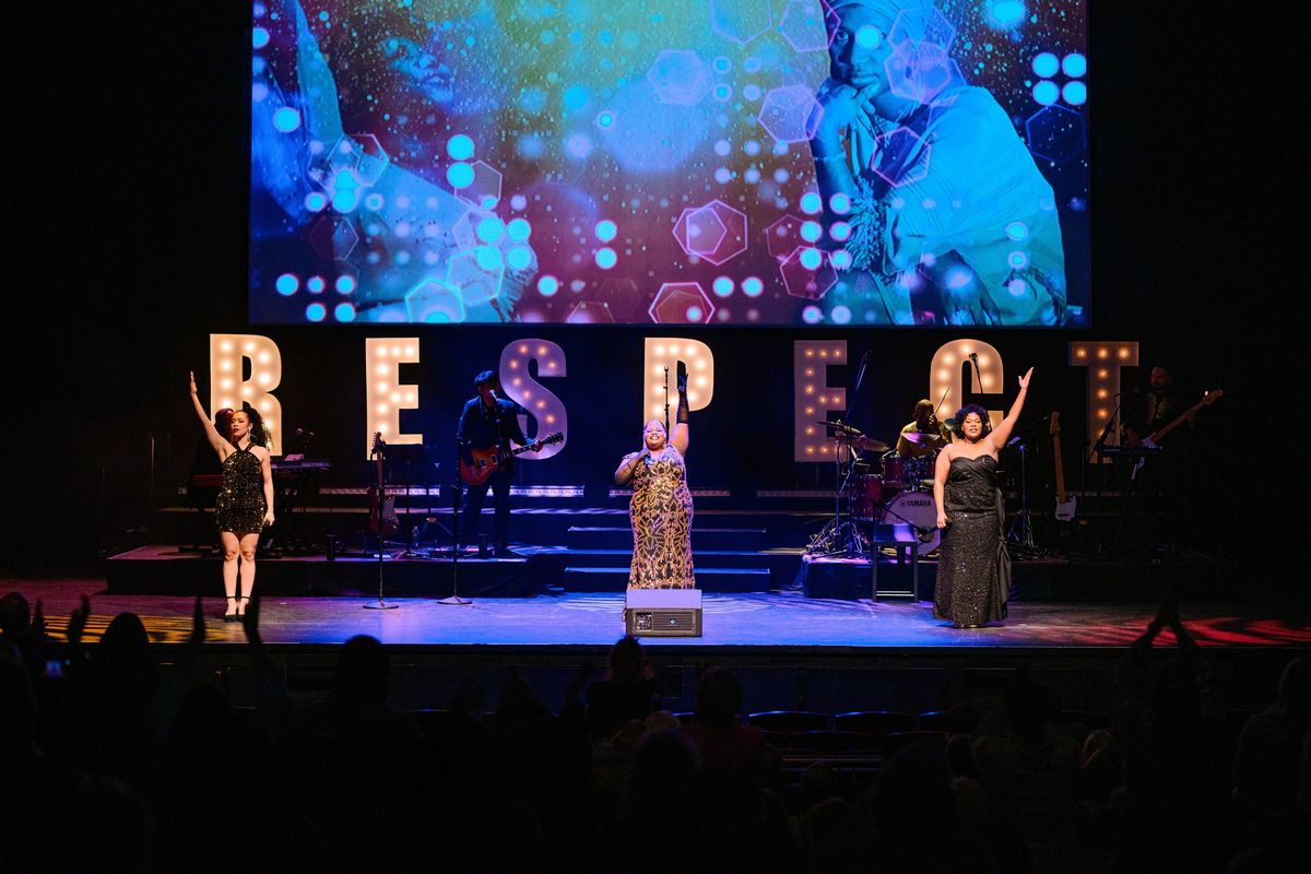 Cristina Rae, center, in the Broadway touring production of “R.E.S.P.E.C.T.”  (Courtesy of Best of Broadway)