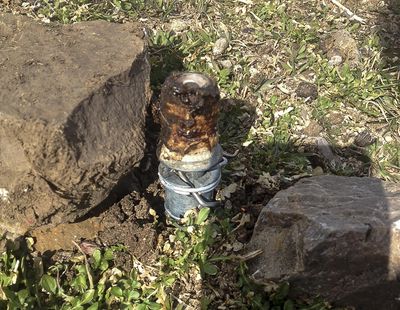This Thursday, March 16, 2017,  photo released by the Bannock County Sheriff's Office shows a cyanide device in Pocatello, Idaho. Officials have announced a temporary moratorium on the devices. (AP)