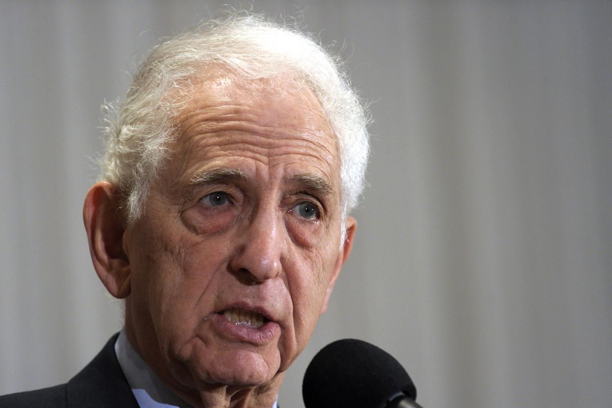 FILE - In this Dec. 16, 2010 file photo, Vietnam-era whistleblower Daniel Ellsberg speaks during a news conference at the National Press Club in Washington. Ellsberg, one of the most famous whistleblowers in living memory, came to the defense of WikiLeaks founder Julian Assange in his legal fight to avoid extradition to the United States from Britain, on Wednesday, Sept. 16, 2020. He told London