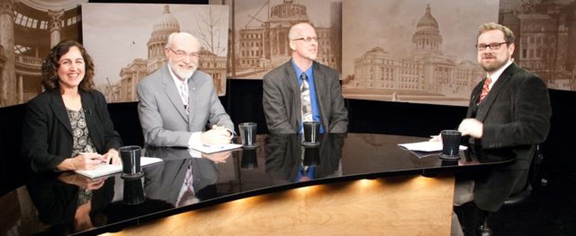 From left, Betsy Russell, Jim Weatherby, Corey Taule and host Greg Hahn discuss the legislative events of the week on Friday's 