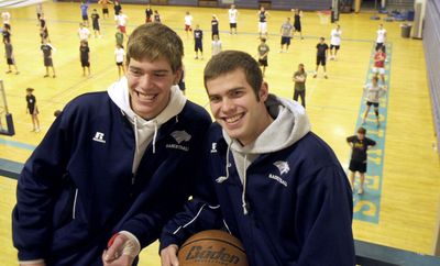 Lake City High School basketball players Nate and Ben Frisbie at the school on Jan. 29.  (Kathy Plonka / The Spokesman-Review)