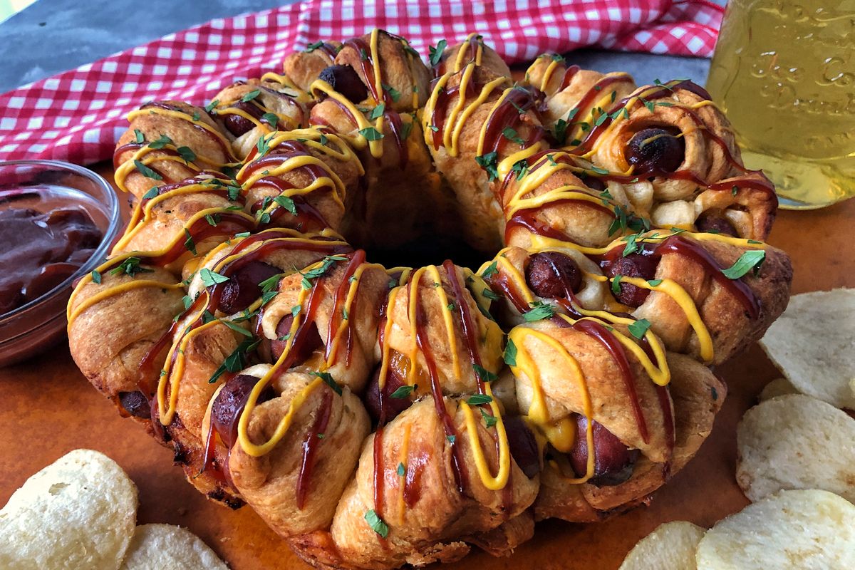 Betty Crocker is credited for publishing a pigs in a blanket recipe in 1957. This version is shaped like monkey bread.  (Audrey Alfaro/For The Spokesman-Review)
