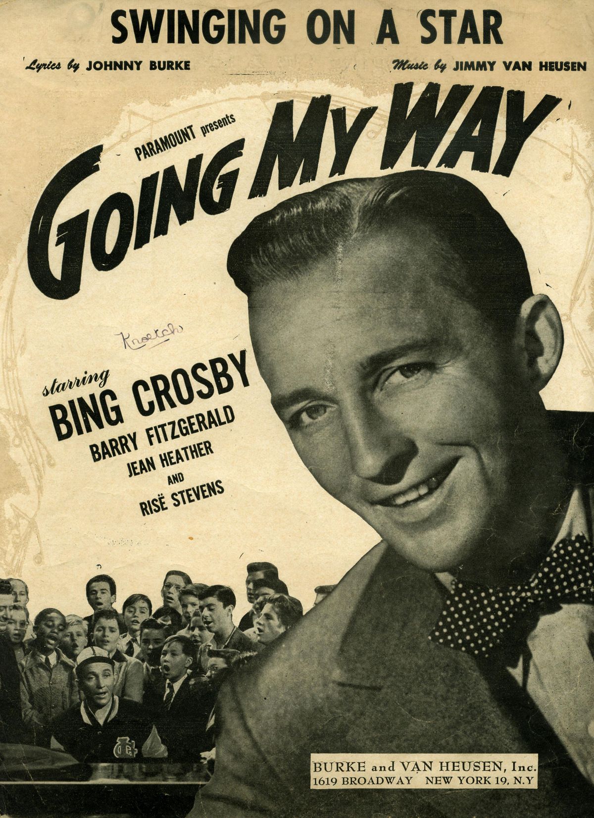Sheet music cover of “Going My Way” from the musical "Going My Way" starring Bing Crosby, which earned Crosby an Oscar. (PHOTO ARCHIVE / SR)