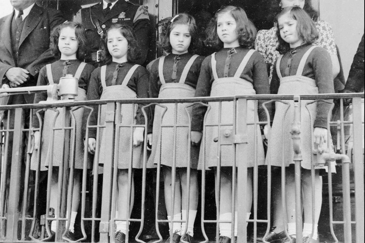 The Dionne quintuplets in May 1943, a few weeks before their ninth birthday. (Associated Press)