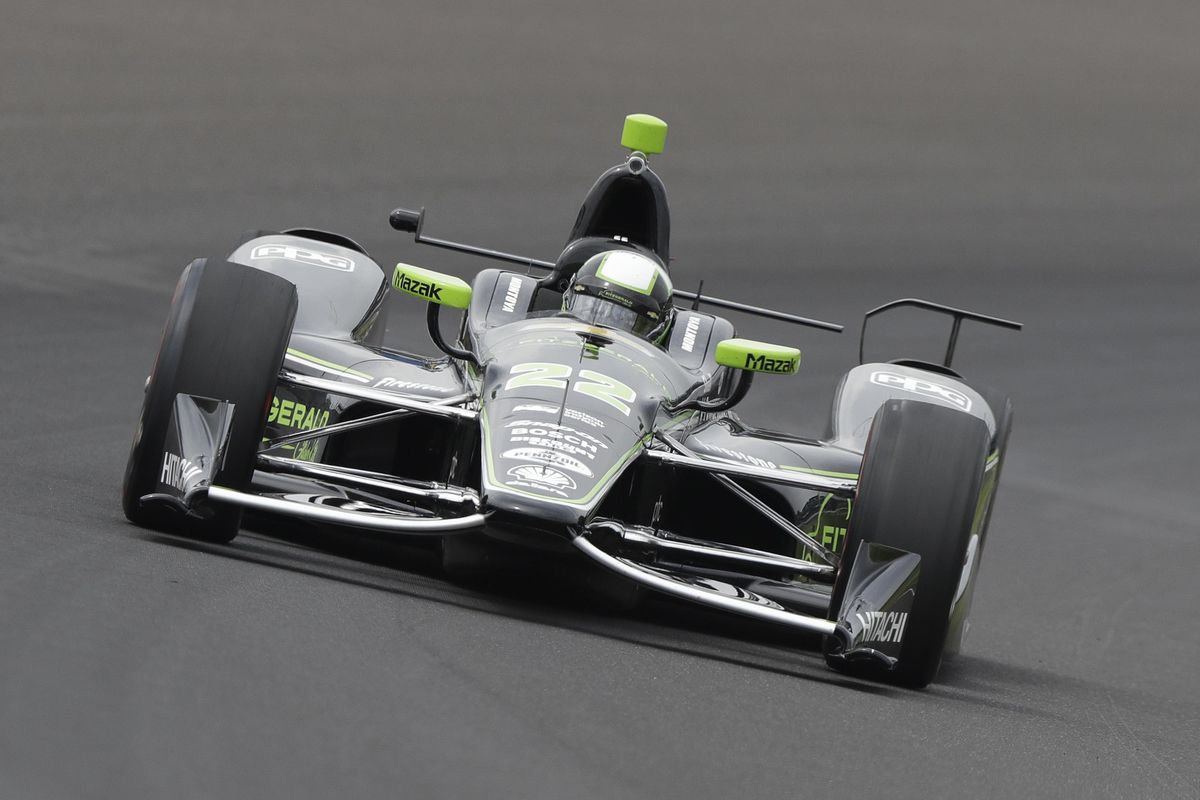 Juan Pablo Montoya, of Colombia, drives into turn one during a practice session for the Indianapolis 500 IndyCar auto race at Indianapolis Motor Speedway, Friday, May 19, 2017 in Indianapolis. (Darron Cummings / Associated Press)