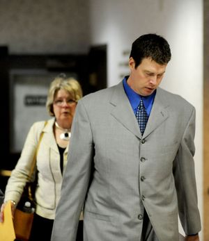 Former West Texas A&M University assistant football coach and former NFL quarterback Ryan Leaf, leaves the courtroom followed by his mom, Marcia Leaf, in downtown Amarillo, Texas Wednesday, April 14, 2010. Leaf has been sentenced to 10 years of probation after pleading guilty to eight felony drug charges in Texas. (Michael Norris / Amarillo Globe-news)