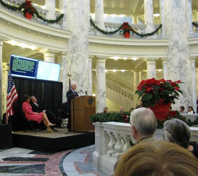 Daniel Stern accepts the Lifetime Achievement Award at Tuesday's presentation of the 2014 Governor's Awards in the Arts (Betsy Russell)